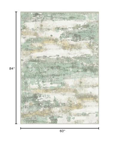 5x7 Abstract Area Rug, Washable Non-Slip Low-Pile Carpet for Living Room