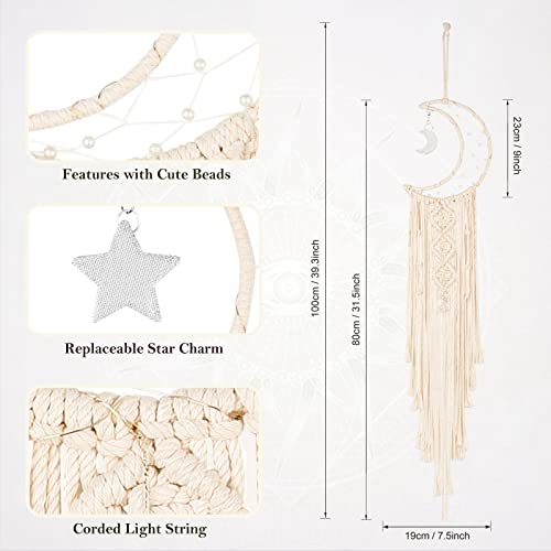 Macrame Moon & Star Wall Hanging Dream Catcher with LED Lights