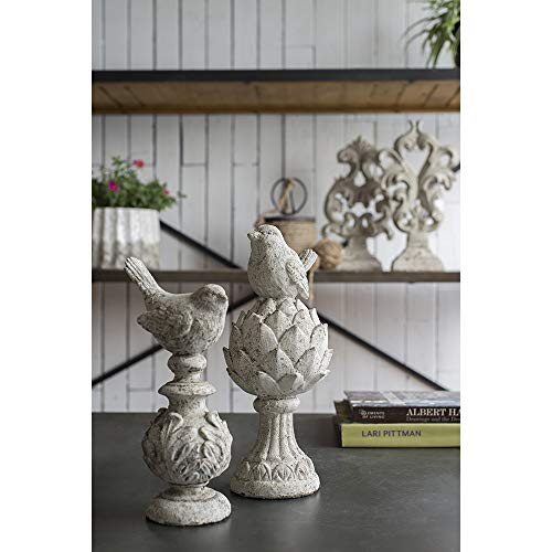 Weathered White Cement Bird Finial Statue for Indoor and Outdoor Decor