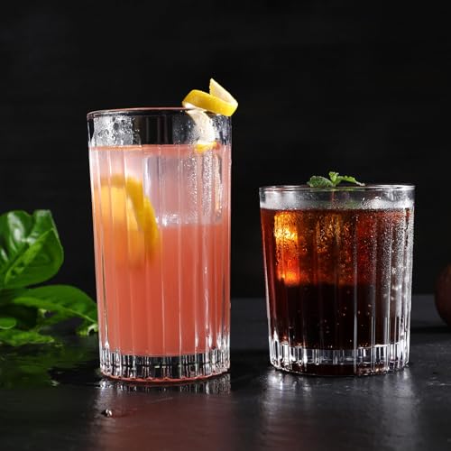 Royalrose Premium VertiLine 13.5oz Tall Highball Glasses Set of 6 - Lead-Free Crystal