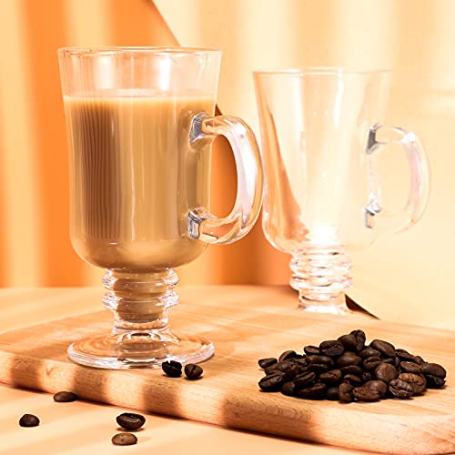 Patelai 6-Pack Irish Coffee Mugs 8oz Clear Glass Cups with Handle for Hot & Cold Beverages