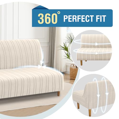 Stretch Futon Slipcover - Soft Armless Sofa Cover with Modern Stripe Design