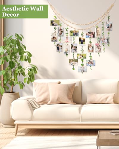 Boho Photo Hanging Display with Eucalyptus Garland and 20 Clips