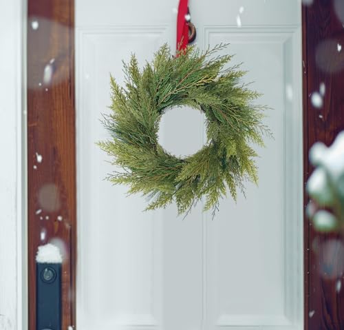 20-Inch Faux Norfolk Pine Christmas Wreath for Front Door and Holiday Decor