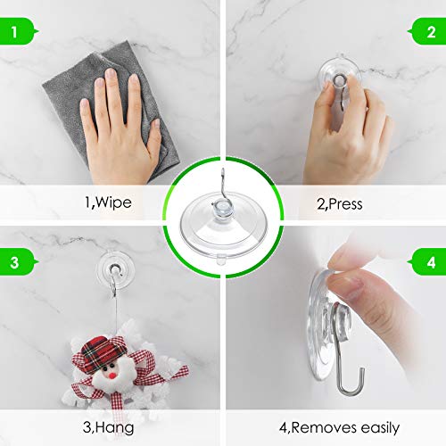 Clear Suction Cup Hooks - 12 Pack, 1.77-Inch Removable Heavy-Duty Wall Hooks