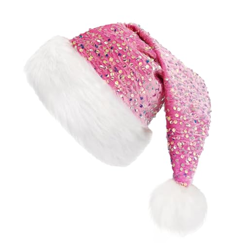Purple Sequin Santa Hat for Adults - Velvet Christmas Party Hat, One Size