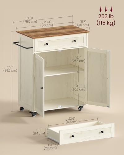 Mobile Kitchen Island Cart with Storage Cabinet and Drawer, Rolling Wood Stand