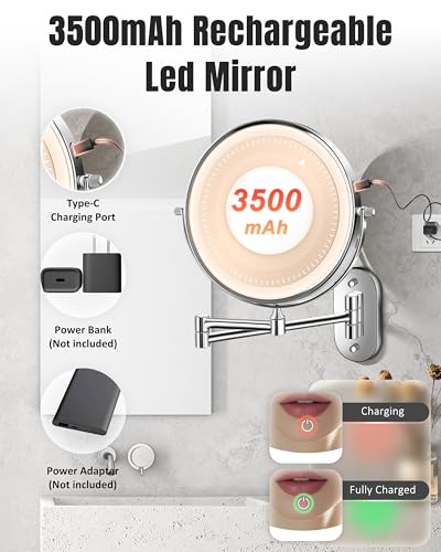 Vpu 8 Inch Wall Mounted Magnifying Makeup Mirror with Light - Chrome, 30X/1X