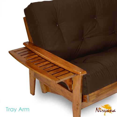 Solid Hardwood Full Size Futon Set with 8-Inch Mattress and Tray Arms