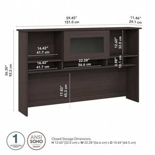 Pemberly Row 60W Corner Desk Hutch with Fluted Glass Doors & Shelves