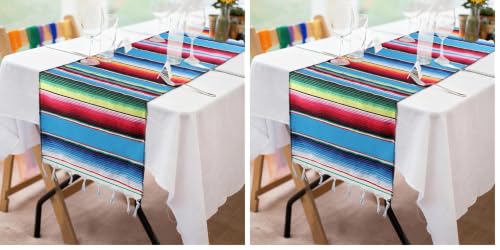 Fowecelt Mexican Serape Table Runner 14 x 84 in Blue Pack of 2 Hand-Woven Cotton