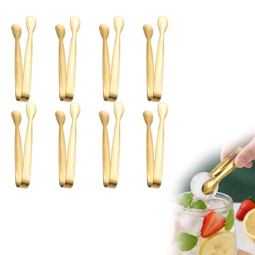Gold Mini Serving Tongs 8 Pack - Small Stainless Steel Appetizer & Dessert Tongs
