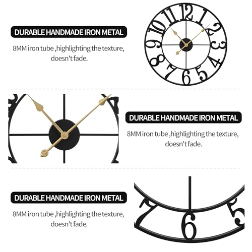 13.5-Inch Silent Metal Wall Clock, Round Decorative Farmhouse Clock
