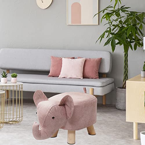 Pink Elephant Animal Footstool Ottoman with Wooden Legs