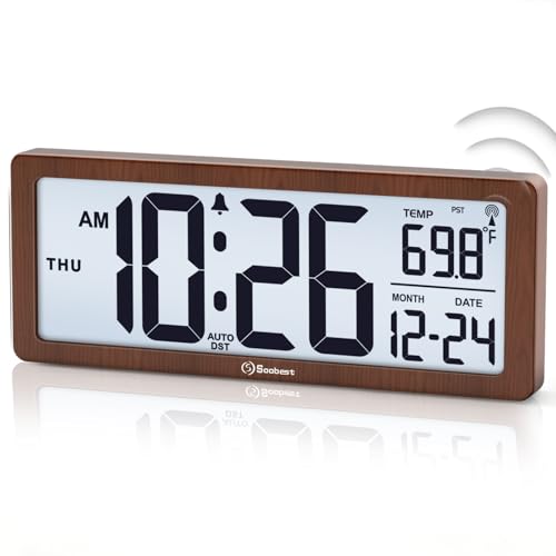 8.5-Inch Atomic Digital Wall Clock with Auto Nightlight and Date Display