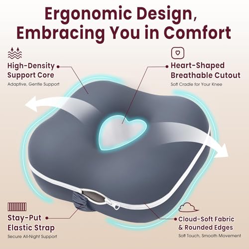 Memory Foam Knee Pillow for Side Sleepers with Adjustable Strap