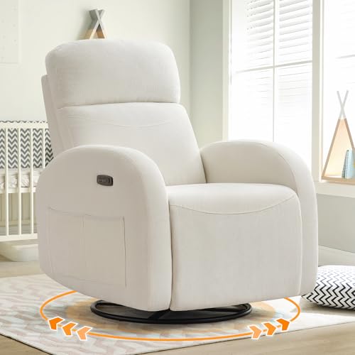 Power Nursery Glider Recliner, Swivel Rocking Chair with USB & Type-C