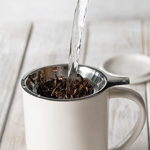 White Porcelain Tea Mug with Infuser, Lid & Coaster - 16oz CEFU