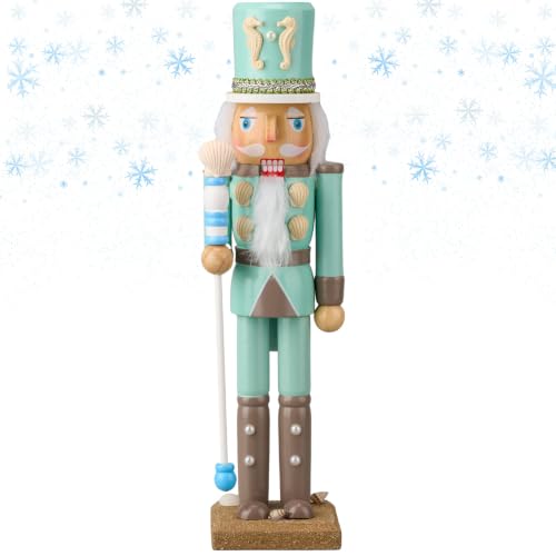 15in Ocean Shell Nutcracker - Wooden Christmas Decor by Blosssound, Ocean Theme