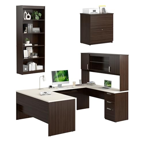 Bestar Ridgeley 3-Piece Office Desk Set with Hutch, File Cabinet & Bookcase