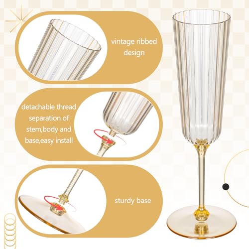Jingmore 48 Pcs Gold Plastic Ribbed Champagne Flutes 6.4 oz for Parties
