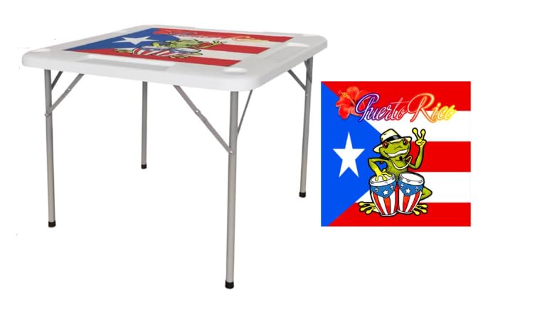Puerto Rico Print 35-Inch Folding Game Table with Cup Holders & Chip Trays