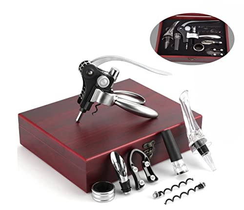 Smaier Silver 9-Piece Wine Opener Set with Wooden Gift Box - Corkscrew & Accessories