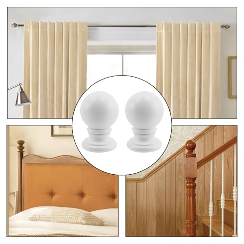 2 Pcs Solid Beech Wood Ball Finials for Bed Posts, Staircases, and Decor
