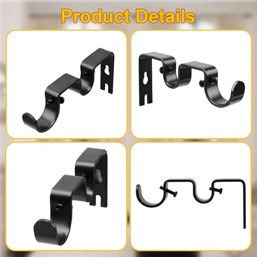 6-Pack Metal Double Curtain Rod Brackets, Heavy Duty Wall Mount Holders
