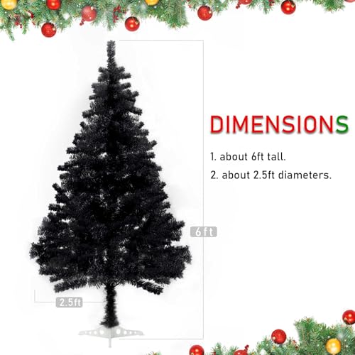 Sweecomb Black Christmas Tree 6ft Tinsel Artificial Tree with 550 Tips Hinged Stand