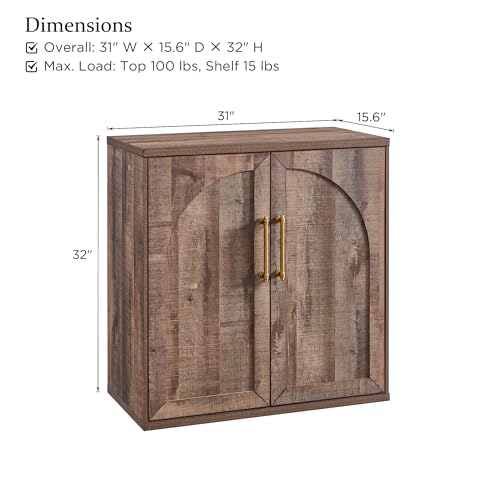 Arched Door Sideboard Buffet Cabinet with Adjustable Shelf, Rustic Oak