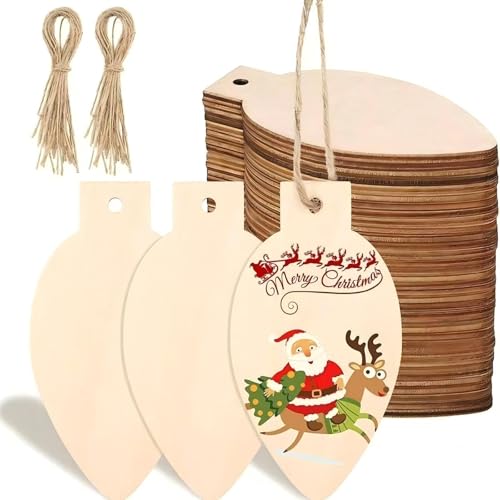 skrnrhrery Wooden Christmas Bell Ornament - 10 Pcs Blank Wood Ornaments for Painting and DIY Decoration (Variation: Wooden Christmas bell ornament)