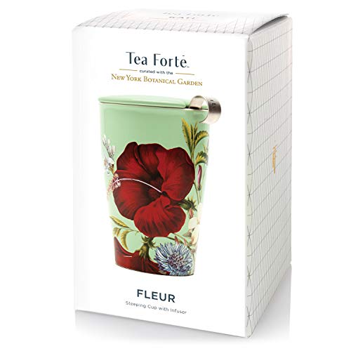 Tea Forte Double-Walled Ceramic Kati Tea Cup with Stainless Steel Infuser, 12 oz