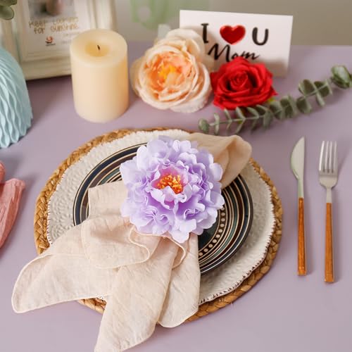 Kalopro Purple Faux Peony Napkin Ring Set of 4 Wedding Table Decor