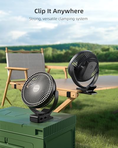 Koonie 8-Inch Rechargeable Clip-On Fan with 10000mAh Battery & 4 Speeds