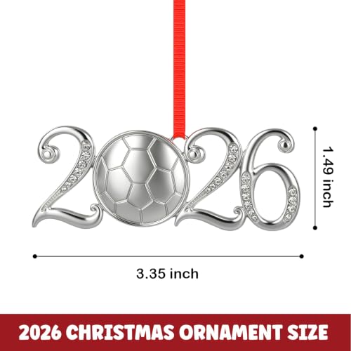 FlyAB 2026 Soccer Ornament Silver Metal with Crystals, 4-soccer