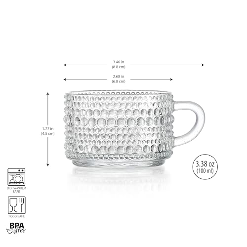 Glaver's Set of 6 Thick Glass Espresso Cups with Handles, 3 oz Demitasse Coffee Mugs