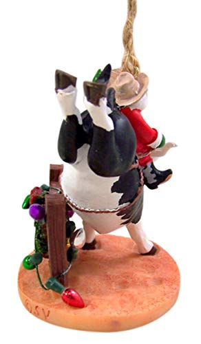 Cast Resin Bull Riding Santa Ornament – 3.25in Christmas Tree Holiday Decor
