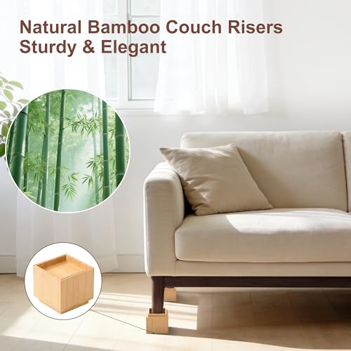 4 Inch Bamboo Bed Risers | Heavy Duty Furniture Leg Extenders, 4 Pack
