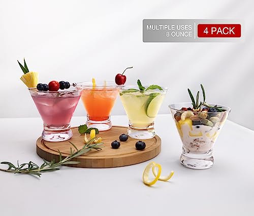 Stemless Martini Glasses Set of 4, 8oz Crystal Cocktail Coupe Glasses