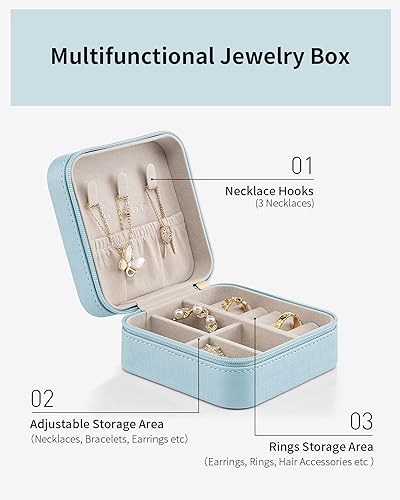 Compact Travel Jewelry Case, Waterproof PU Leather Organizer for Jewelry