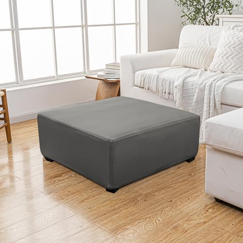 Square Ottoman Cover 40x40x15 - Light Gray Stretch Slipcover