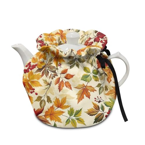 Insulated Tea Cozy with Maple Leaf Print - Elastic Teapot Warmer Cover