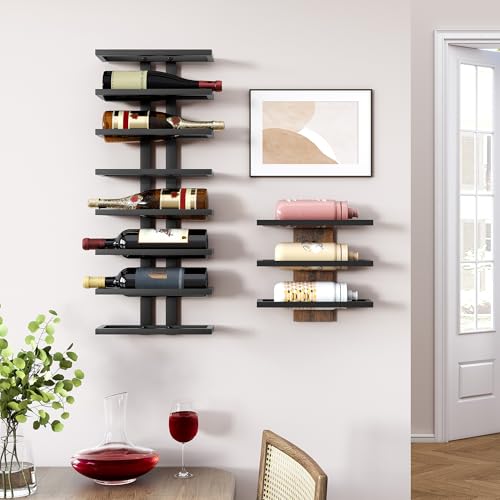 8-Tier Wall Mount Wine Rack - Metal Hanging Bottle Storage Organizer