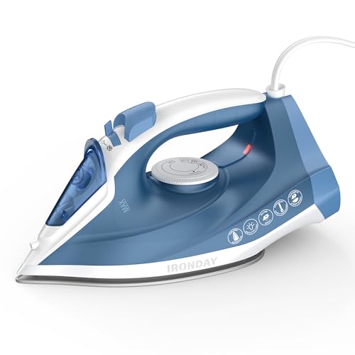IRONDAY Blue Steam Iron 1200W Fast Heating Non-Stick Ceramic Soleplate
