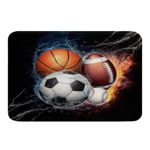 Sports Bath Mat 20x32 Inch Non-Slip Bathroom Rug for Kids Sports Room