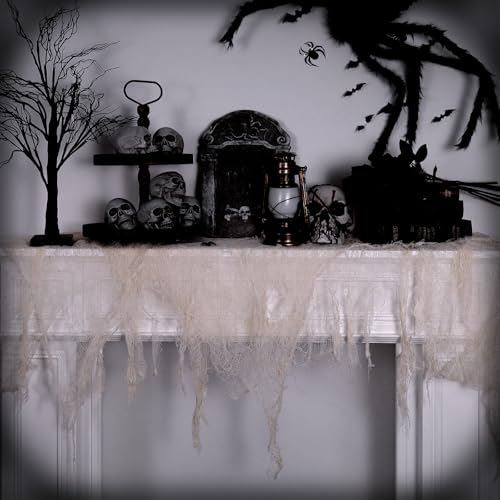 320 x 80 Inch Halloween Creepy Cloth - Spooky Gauze Fabric Decor, Beige