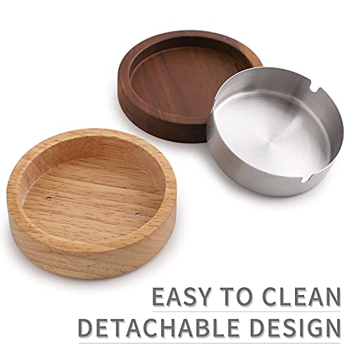 Wooden Ashtray with Lid and Stainless Steel Liner for Indoor and Outdoor Use