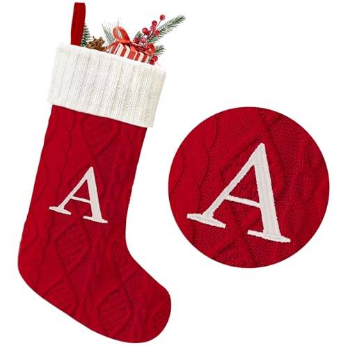 Personalized 21-Inch Knitted Monogram Christmas Stocking with Letter Initial