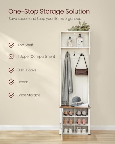 Farmhouse Hall Tree with Bench and Shoe Storage Cabinet, Rustic Coat Rack